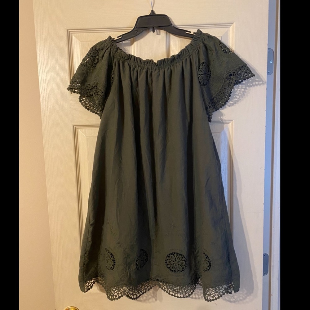 Off the shoulder mini dress.